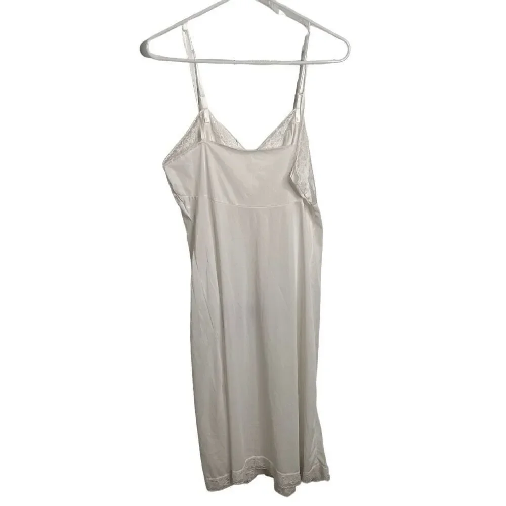 Vintage Vanity Fair Full Slip Womens 36 White Nylon Lace Adjustable Strap